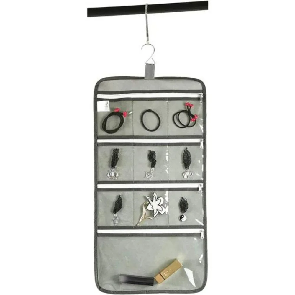 Hanging Jewelry Organizer Travel Storage Bag with 10 Clear Zipper Pockets Closet
